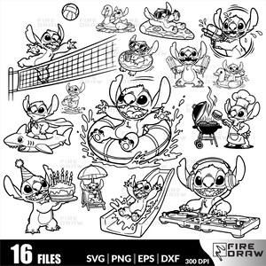 Bundle de Lilo et Stitch pool party SVG PNG, fichier clipart été cricut, plage de point, téléchargement numérique pour les invitations & déco fête d'anniversaire