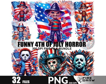 4th of July Horror Movie PNG Bundle: Patriotic Slasher Villains (Digital Download)