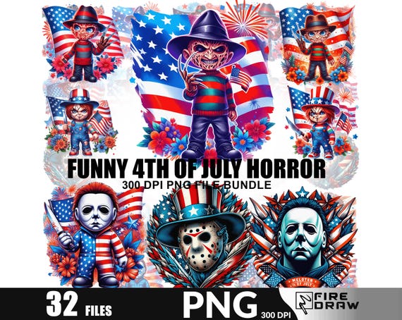 4th of July Horror Movie PNG Bundle: Patriotic Slasher Villains (Digital Download)