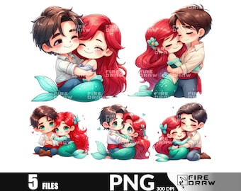 Mermaid Valentine PNG: Cartoon Couple Shirt Design (Digital Download)