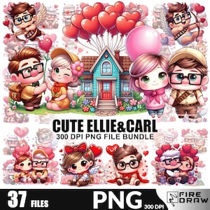 Carino San Valentino Up Carl And Ellie bundle file png, rosa Retro coppia rosa Cuore amore File di sublimazione per T-shirt, Download immediato