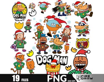 Dog Man merry Christmas PNG Bundle, funny Birthday Party Designs, kids christmas tree png, santa hat clipart cake topper, Digital Download