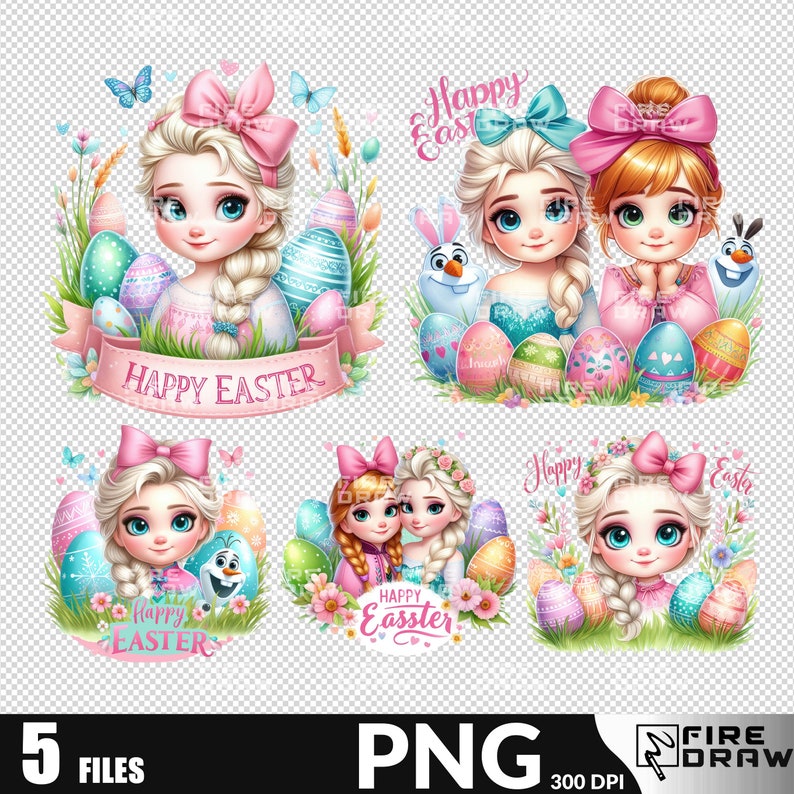 Easter Anna and Elsa PNG Bundle: Retro Shirt Design (digital Download ...