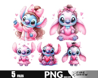 Stitch and Angel Valentine PNG: Love Sublimation Files (Digital Download)