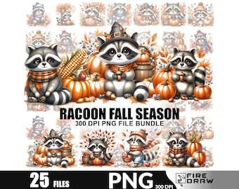 Autumn Raccoon PNG Set: Spooky Fall Design (Digital Download)