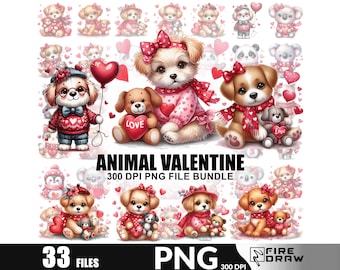 Acuarela Animal San Valentín PNG, Lindo elefante, gato, perro, panda Clipart, Diseños de sublimación de San Valentín rosa, Coqueta PNG, Uso comercial