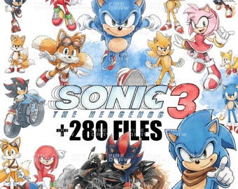 Sonic the Hedgehog Birthday Watercolor png Clipart Bundle, Sonic and Friends Cake Topper svg, Shadow Sublimation (Digital Download)