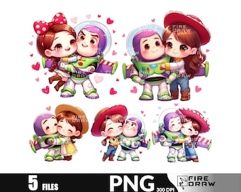 Buzz and Jessie Valentine PNG: Cartoon Retro Shirt Design (Digital Download)