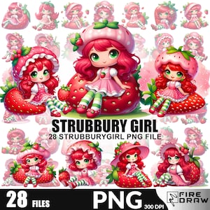 Strawberry Shortcake 28 PNG bundle, Rosita Fresita Clipart for Pretty cake toppers and birthday PNG kit, Strawberries Princess png
