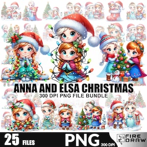 Festlicher Urlaub elsa und ana Prinzessinnen Clipart Bundle für Coquette Christmas Sublimation, Weihnachten DIY, süßes Weihnachten Clip Art shirt png