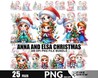 Paquete de imágenes prediseñadas navideñas de Elsa y Anna: Coqueta Navidad PNG (Descarga digital)