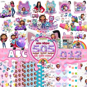 Gabbys Dollhouse PNG SVG Bundle, Layered SVG Cricut files, Birthday Party Kit, Cake Topper, Decorations, Gabby, Pandy Paws, Cakey, Baby Box