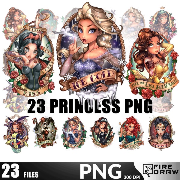 tattoo princess bundle png, tattooed princess, princess rocker shirt png, coffee princess png, punk princess png, rock designs png