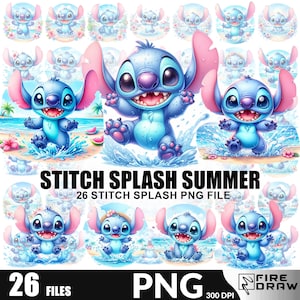 26 Stitch Splash png, Stitch Sublimation png, Lilo & Stitch Summer Pool Tumbler Wrap PNG, Stitch Summer Beach Design png, Natychmiastowe pobieranie