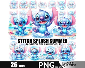 Envoltura para vaso de piscina de verano de Stitch: Diseño playero PNG (Descarga digital)