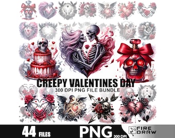 Creepy Valentine's Day Clipart: Gothic Watercolor PNG Bundle