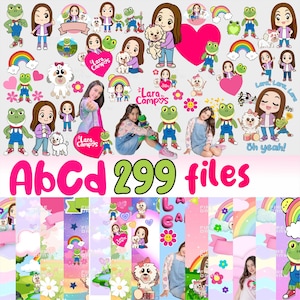 Lara Campos PNG Character Clipart bundle, Frog Rhenne and Cookie Dog Digital Art, Instant Download Birthday Party & Cricut Design