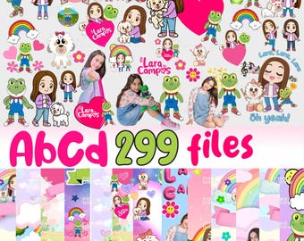 Lara Campos PNG Character Clipart bundle, Frog Rhenne and Cookie Dog Digital Art, Instant Download Birthday Party & Cricut Design