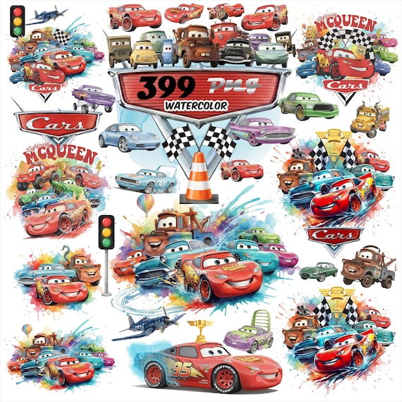 Lightning McQueen,PNG,Cars, Watercolor,Bundle, Digital Download, Cartoon Race Car,Cricut Clipart, Sublimation, Birthday Party Kids Decor Art