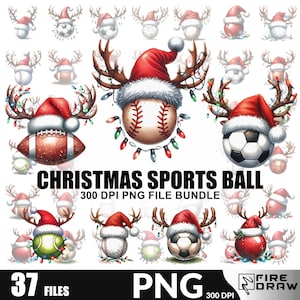 Sports Ball Bundle PNG for Personalized Cozy Winter Sports Player Custom Design for DTF Sublimation, Festive DIY Perfect for Christmas.