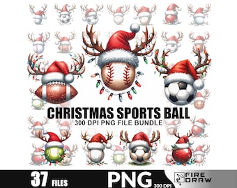 Christmas Sports Ball PNG Bundle: Festive DTF Sublimation (Digital Download)