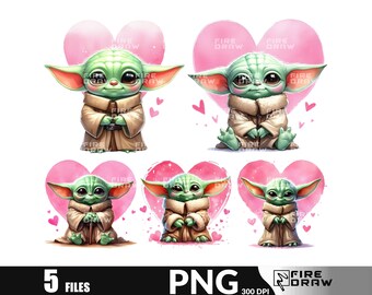 Baby Yoda Valentine's Day PNG files, love pink hearts Watercolor Prints png, Space love T Shirt Design png, Sublimation Design