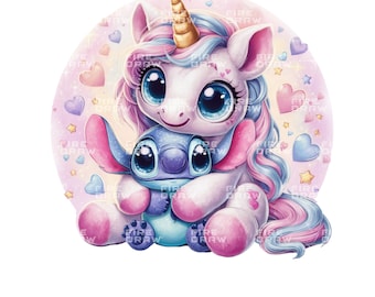Unicornio de verano con Stitch PNG: Diseño de vaso de cumpleaños (Descarga instantánea)