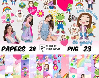 Lara Campos PNG bundle, Rana René Lara Campos, digital paper, kids party design, Instant Download Birthday Party