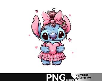 Stitch and Angel Valentine PNG: Couple Heart Sublimation File