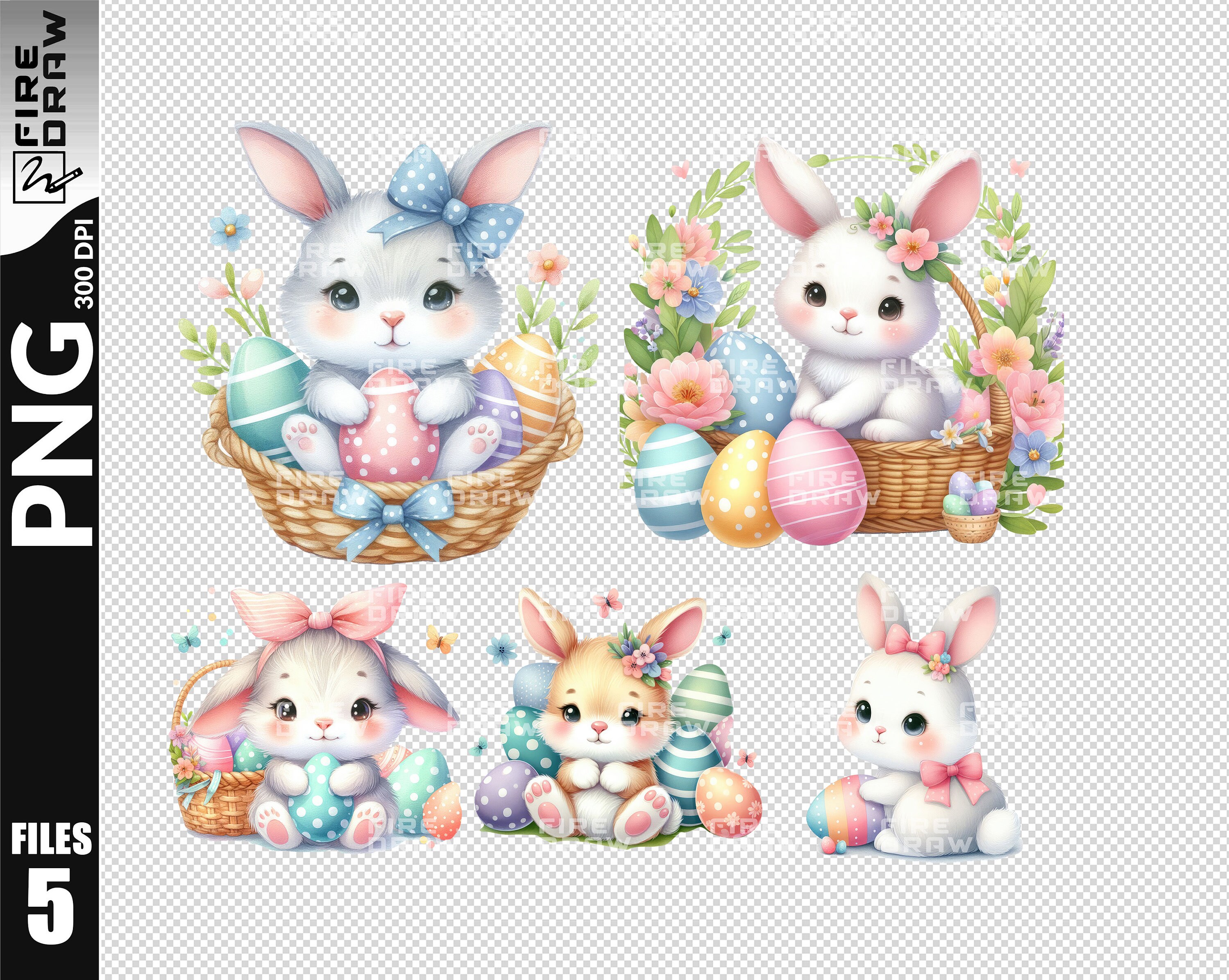 Easter Baby Bunny PNG Bundle - Rabbit Wreath Design - Easter ...