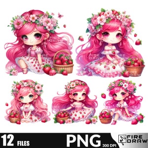 Strawberry Shortcake 12 PNG bundle, Strawberry Shortcake Princess, Strawberry, Flowers, Red, Birthday, Pretty, Strawberries
