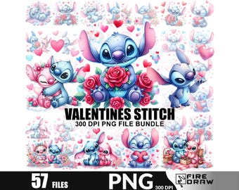 Stitch PNG, Lilo & Stitch Clipart bundle, Cute Valentine Stitch PNG, couple pink Heart love Sublimation Files for T-Shirts, Instant Download
