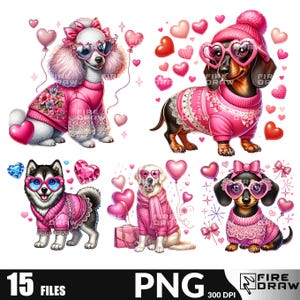 Valentine Dachshund Dogs and dogs PNG bundle, Sausage Dog, Valentine's Day Dog Mom Png, Love Themed Weiner Dog Png, Pink Love Puppy Clipart
