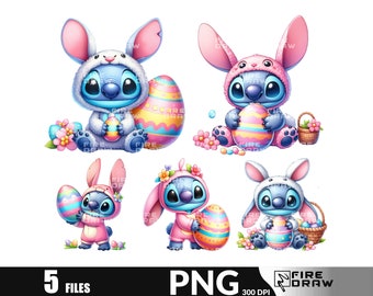 Paquete PNG de Pascua de Stitch: Diseño de camiseta con huevos (descarga digital)