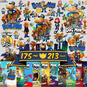 Dog Man Svg & Png Bundle, sticker, Coloring out-line, Birthday invitation, wallpaper, Dog man Mega Bundle , birthday needs for dog man
