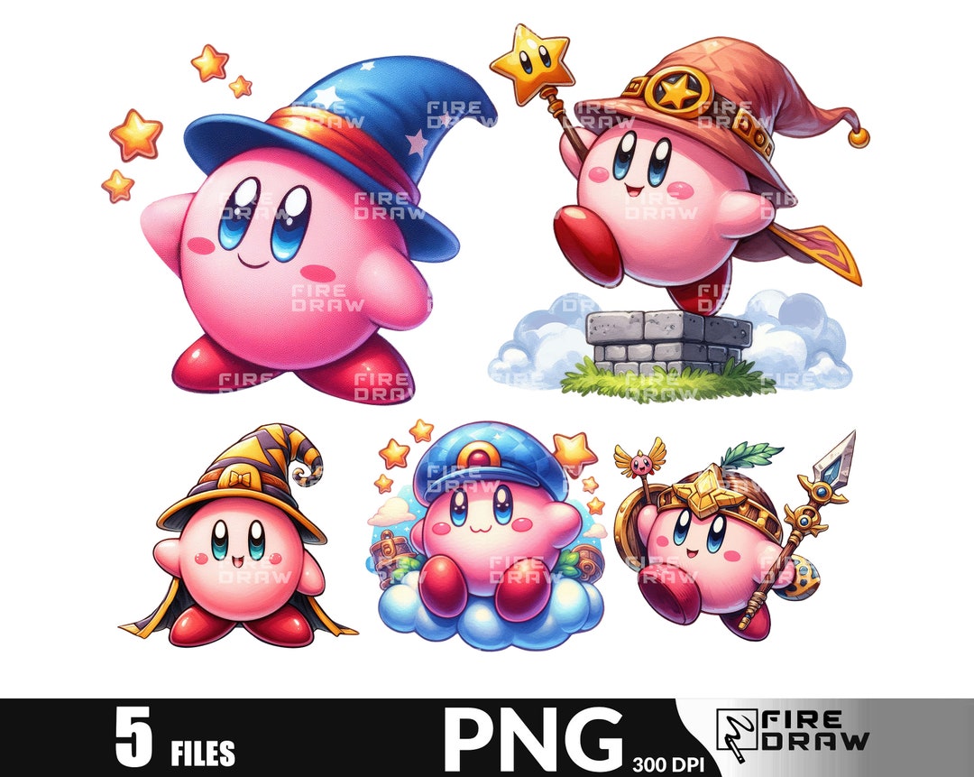 Cute Kirby Watercolor Bundle PNG Designs Game Png for Tshirts