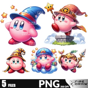 Cute Kirby Watercolor Bundle PNG Designs Game png for T-Shirts, Stickers, Cake Toppers, and Birthdays items