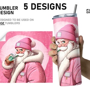 Santa Png file, cute pink Santa png tumbler 20oz, Pink Hat Santa Claus tumbler png file, retro pink santa, winter tumbler png