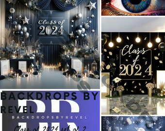 Elegant Graduation Backdrop for Class of 2024 – Luxurious Black and Gold Theme