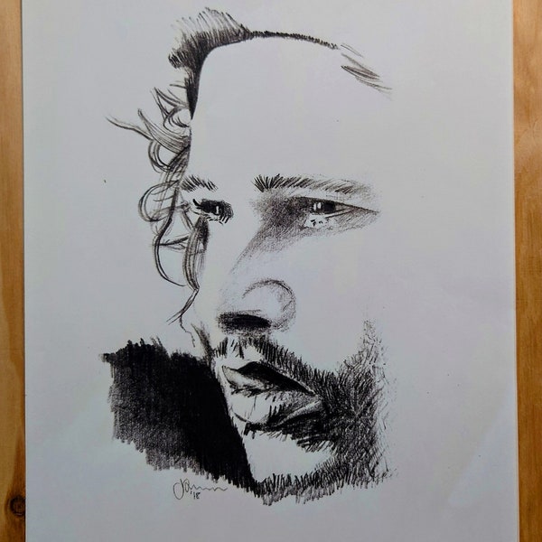 Kit Harrington as Jon Snow / Aegon Targaryen original pencil drawing Game of Thrones George RR Martin