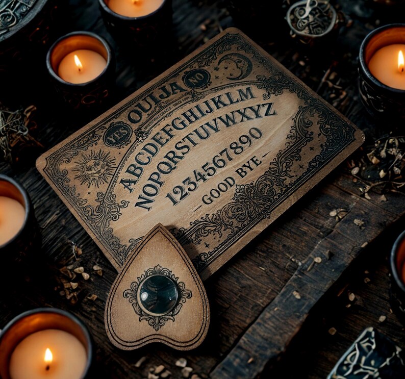 Plateau d' miniature - Jeu de table d' , bois Ouija Board Alphabet vintage avec planchette - Décorations d'Halloween, outils de divination, décoration du plateau Oui
