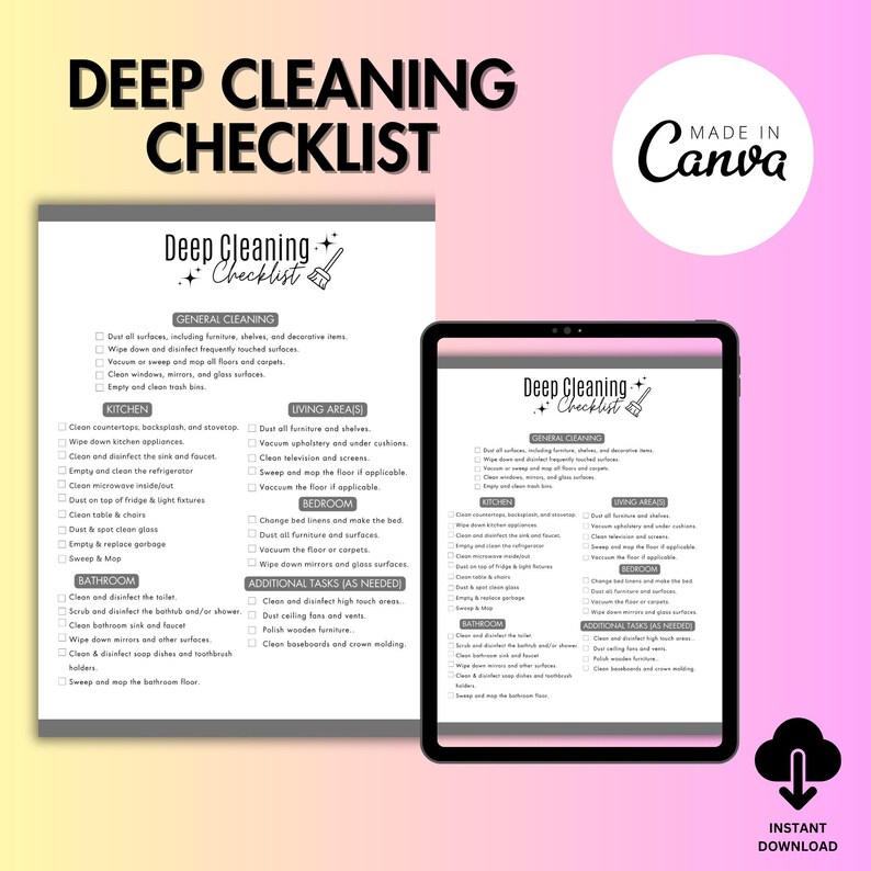 Editable Weekly Cleaning Checklist Adhdfriendly Organization Etsy