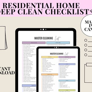 Bearbeitbare Master-Reinigungsliste für Wohnhäuser – druckbarer Planer, Canva-Vorlage, digitale Checkliste für Produktivitätsplanung und Ordnung