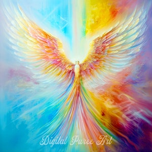 Divine Rainbow Phoenix, Beautiful spiritual Wall Art, Transformation and Renewal, Instant Digital Download in PNG Format, Printable download