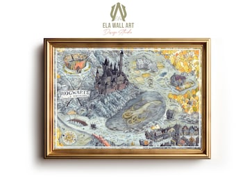 Zauberschule Karte Poster: Fantasy Schloss Aquarell Kunst (Digitaler Download)