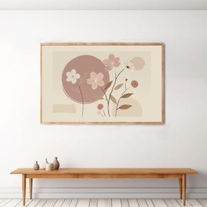 Japandi Floral Wall Art – Minimalist Botanical Print | Neutral Tones Digital Download | Zen Nature Illustration, Modern Boho Poster