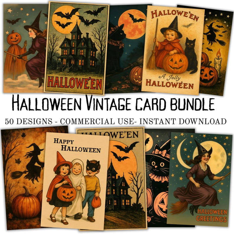 50 Vintage Halloween Cards, Postcards, Instant Digital Download ...