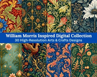 William Morris Floral Digital Paper – 30 High-Resolution Vintage Designs (Commercial Use)