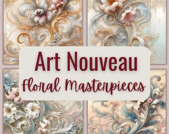 Obras maestras florales del Art Nouveau: 30 ilustraciones Belle Epoque de alta resolución / Uso comercial