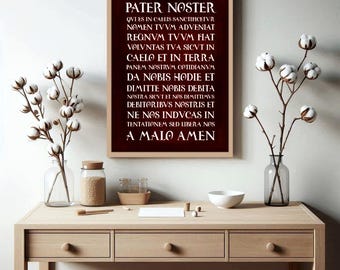 Pater Noster Wall Art, 3 Colors, Our Father Latin Prayer, Catholic Christian Religious Art Print, Instant Digital Download,